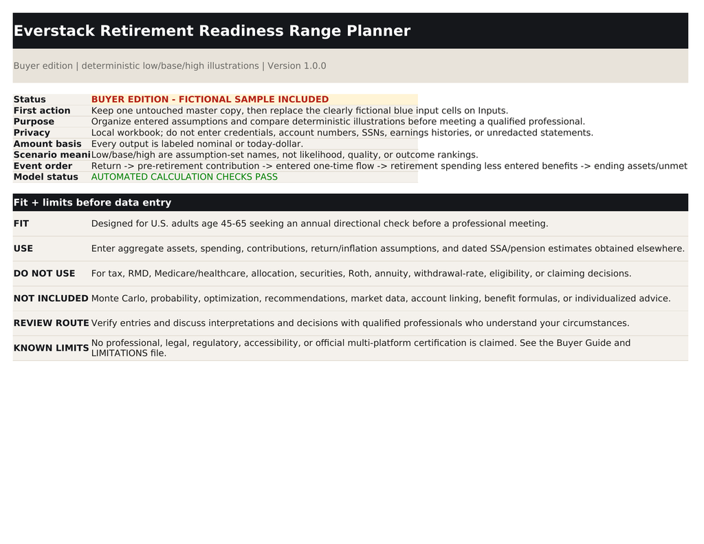 Retirement Readiness Range Planner buyer-edition workbook cover