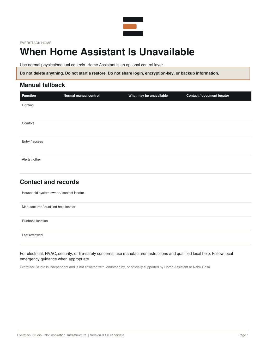 Home Assistant Resilience Runbook — Starter