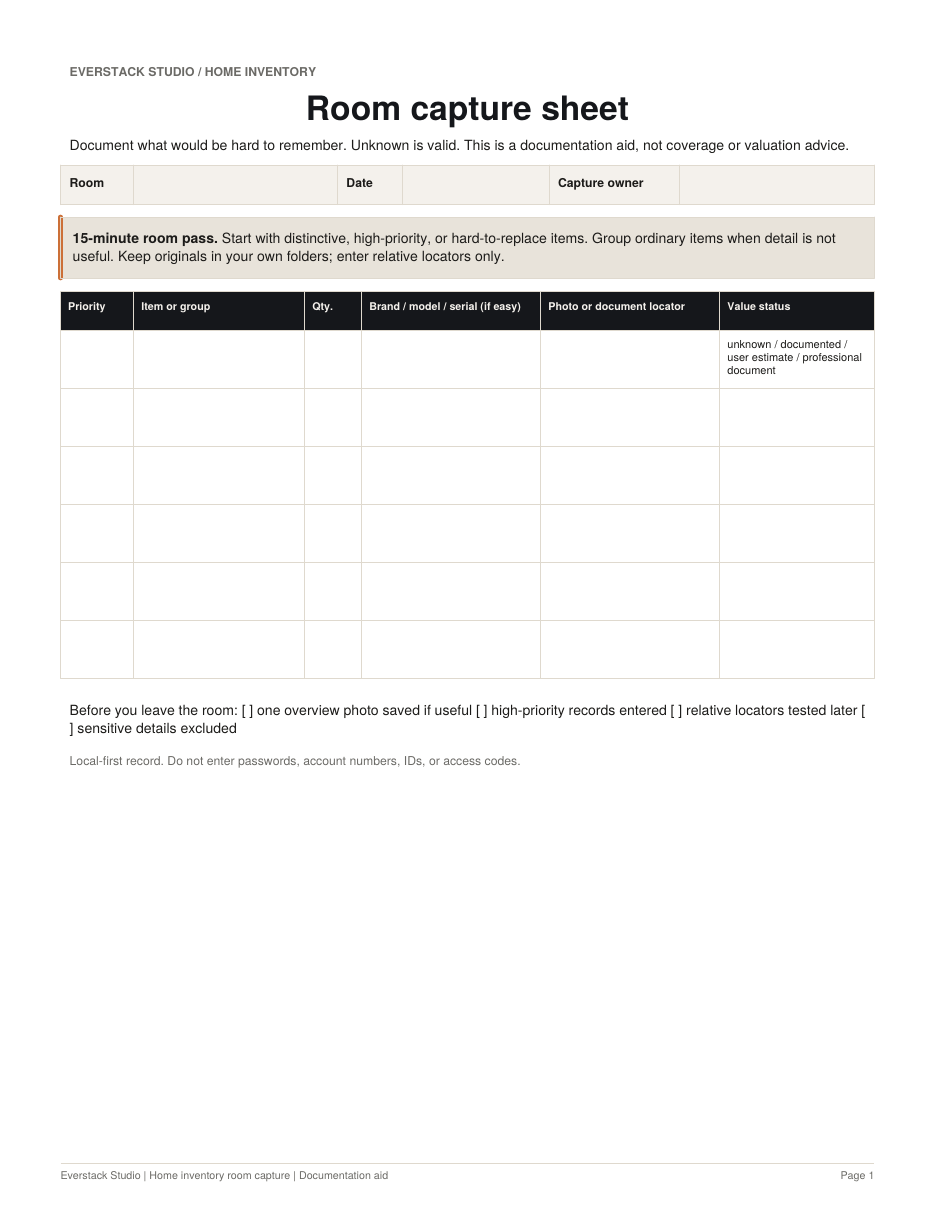 Home Inventory & Insurance Readiness System — Starter
